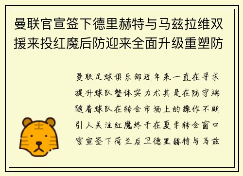 曼联官宣签下德里赫特与马兹拉维双援来投红魔后防迎来全面升级重塑防线格局